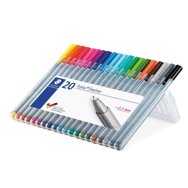 Boîte de 20 feutres fineliner Triplus 0,3 mm couleurs assorties - STAEDTLER