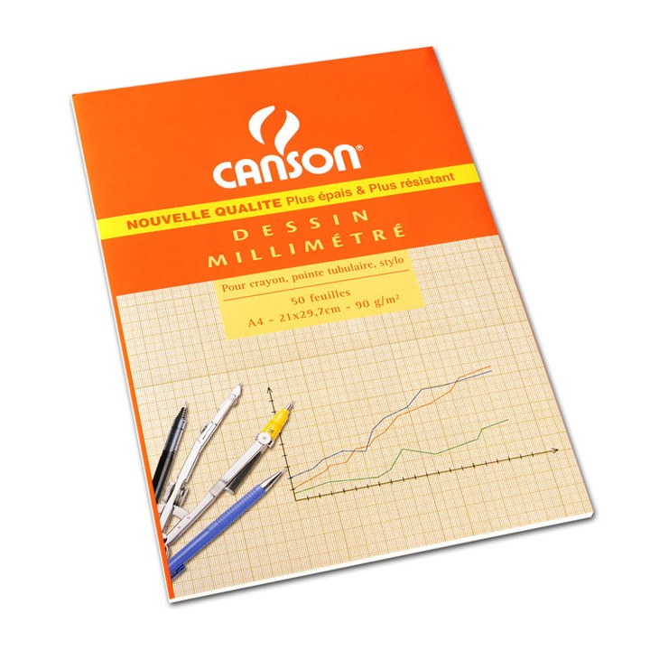 Bloc de papier millimétré A4 bistre 50 feuilles - CANSON