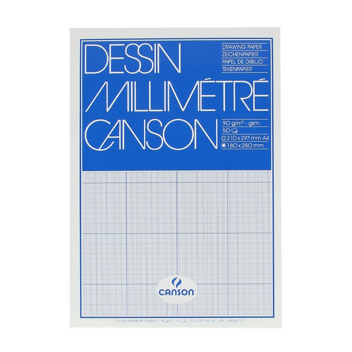 Bloc papier millimétré bleu A4 50 feuilles - CANSON