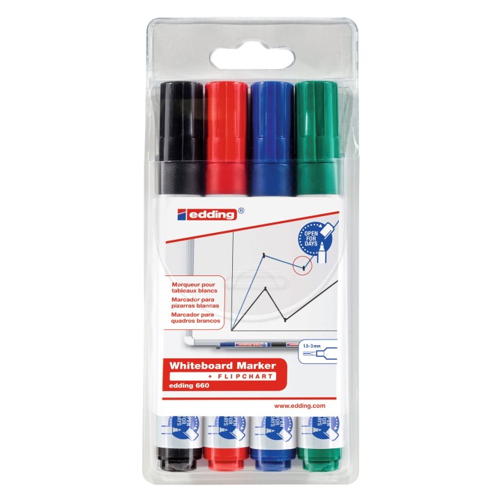 Lot de 4 marqueurs tableau blanc 660 couleurs assorties - EDDING
