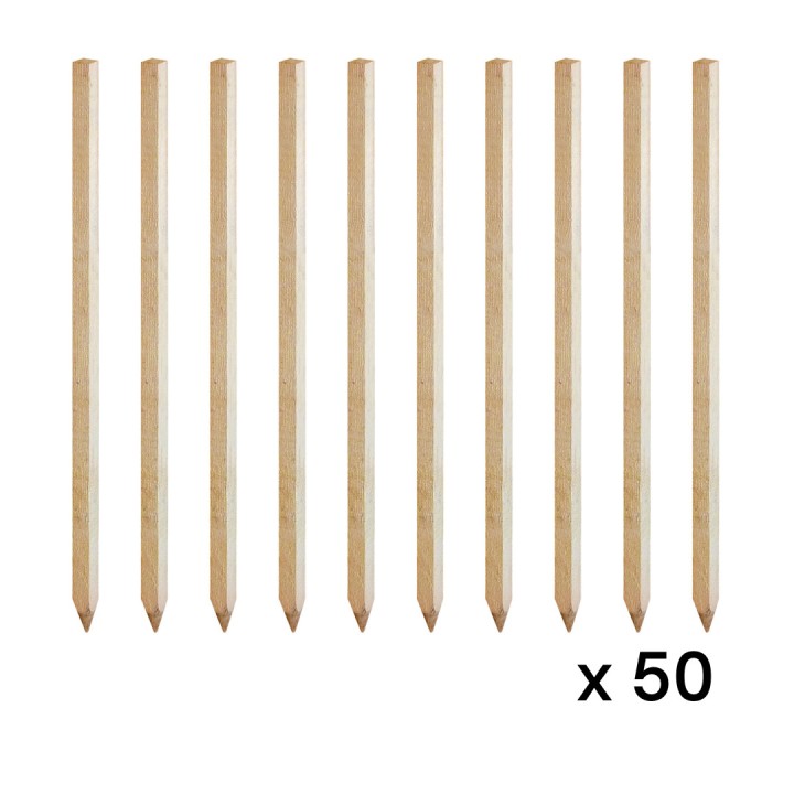 Piquet de repérage chêne 50 cm 30x30 mm, lot de 50
