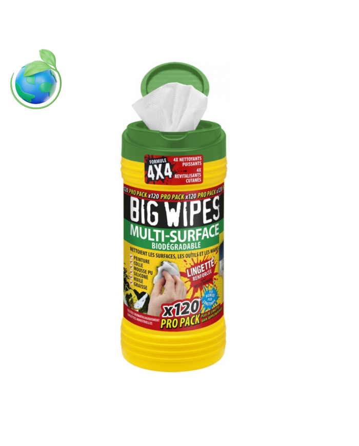 Distributeur de 120 lingettes industrielles multi surfaces - BIG WIPES