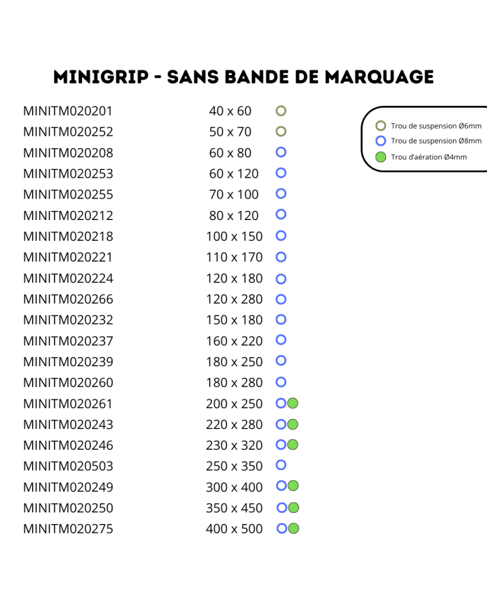 Sachets 60 µ - MINIGRIP