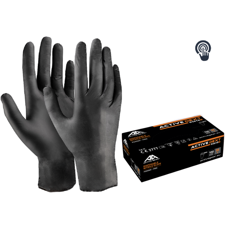 Lot de 100 gants nitrile noir non poudrés - ACTIVE GEAR