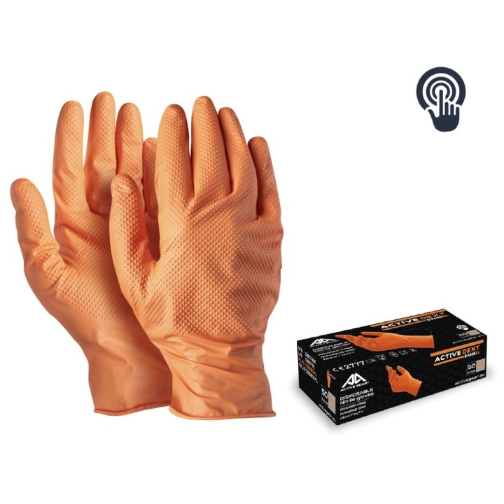 Lot de 50 gants nitrile orange non poudrés Diamond Grip - ACTIVE GEAR
