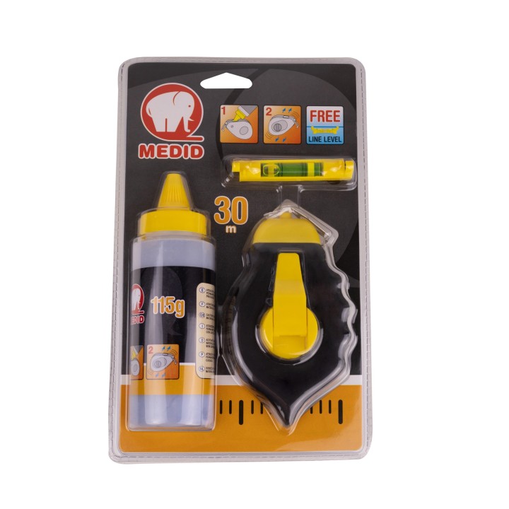 Set cordeau traceur 30 m, niveau de cordeau et poudre 115 g - MEDID